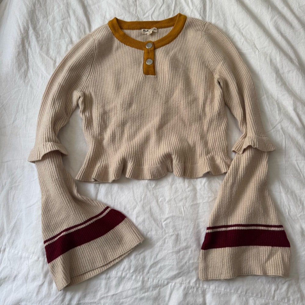For Love And Lemons Cream and Mustard Sweater with Flared Sleeves